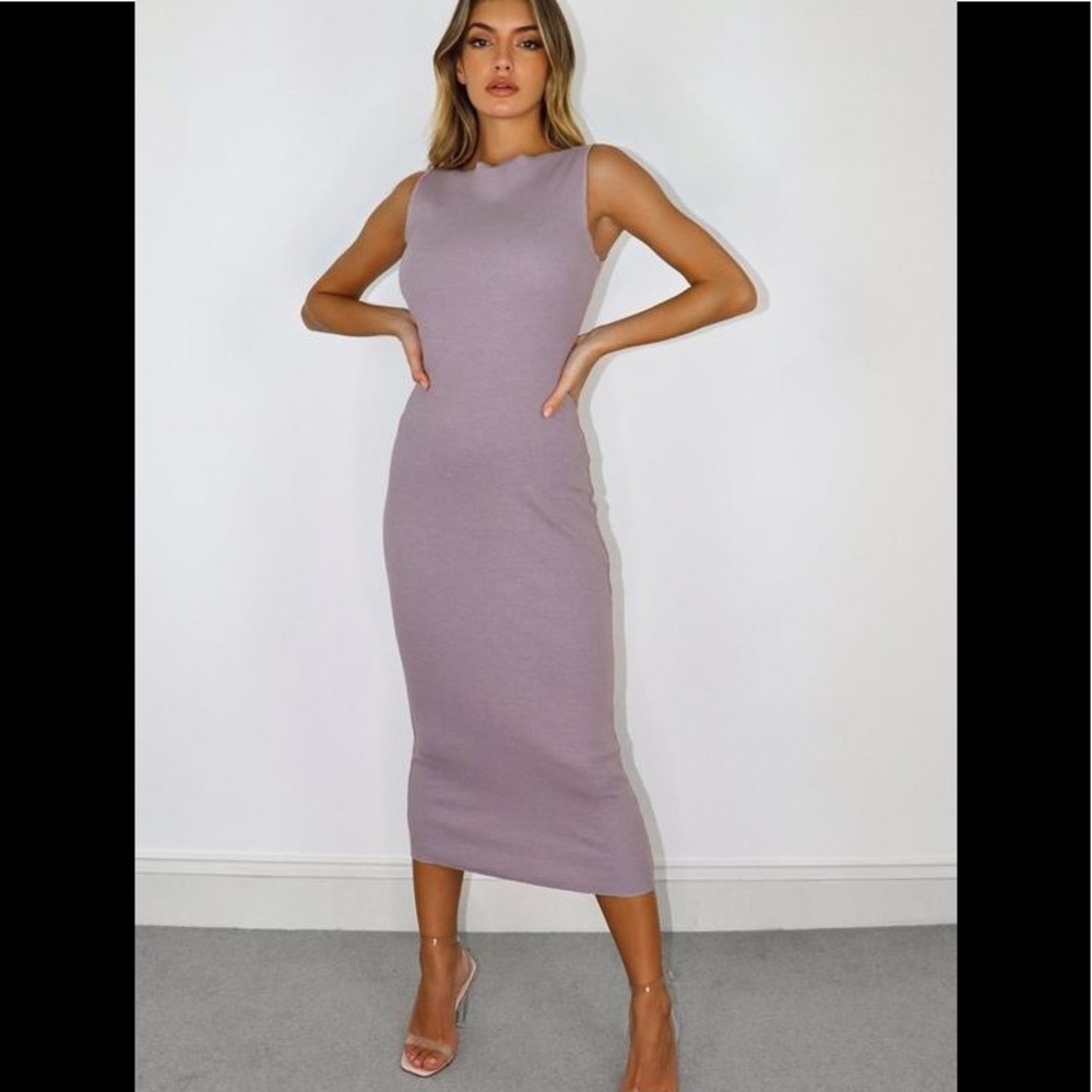 tall size 8 lilac wide neck raw edge midi dress